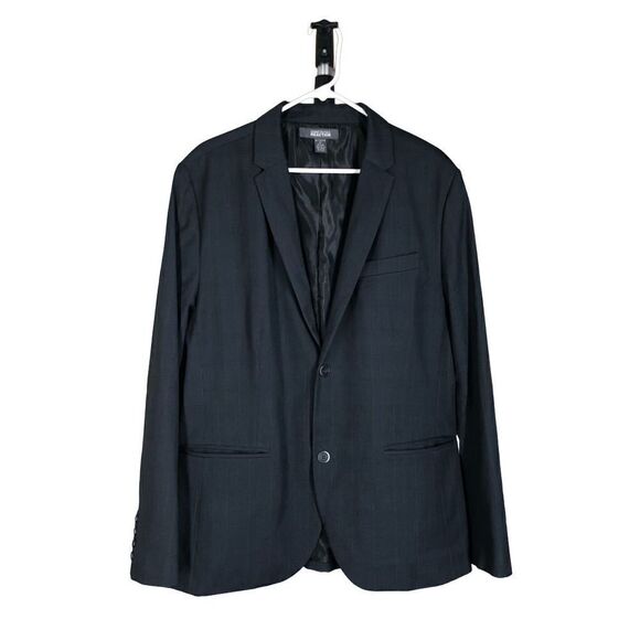 Sz XL/47- KENNETH COLE Reaction Dark Grey Plaid 2 Button Men Blazer Suit Jacket - Picture 1 of 12